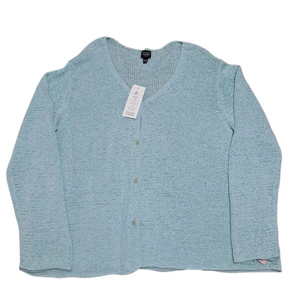 Eileen Fisher Sespry V Neck Cardigan Minimalist Boho Cotton Tape Yarn 3X NWT Blu - Picture 4 of 17